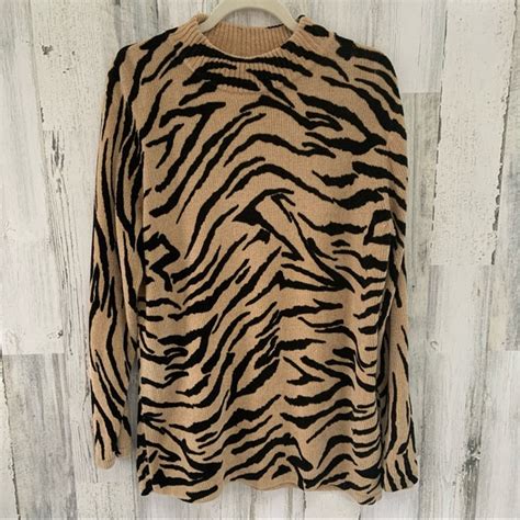 Kikit | Sweaters | Kikit Tiger Stripe Mock Turtleneck Sweater L | Poshmark