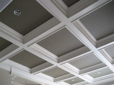 Simple White Painted Drywall Coffered Ceiling Living Room Ideas - Wire