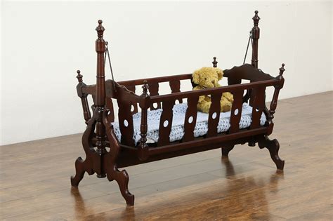 Victorian Antique Carved Walnut Baby Rocking Cradle #34316 - Harp Gallery Antiques & Furniture