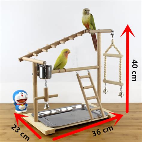 Wooden Bird Perch Stand With Feeder Cups Parrot Platform | Etsy