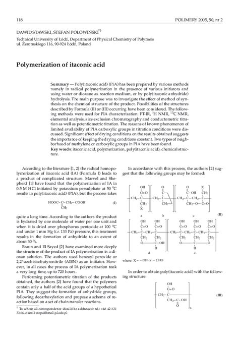 (PDF) Polymerization of itaconic acid | Alejandro Caballero Avila - Academia.edu