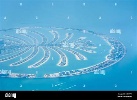 Aerial view of Palm Jumeirah, a palm shaped island created from ...