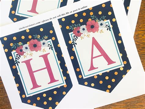 Free Printable Birthday Banner in Navy Blue - Six Clever Sisters