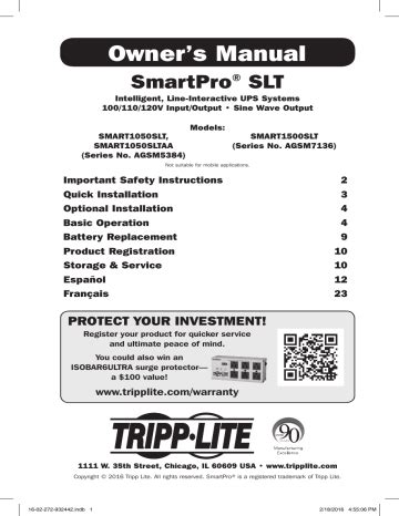 Tripp Lite SmartPro SLT UPS Owner's Manual | Manualzz