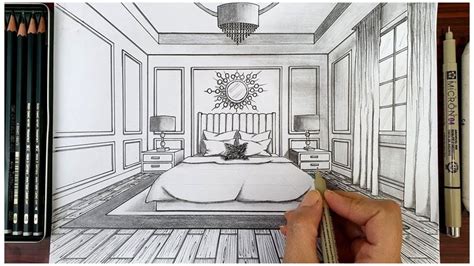 Drawing A Bedroom in One Point Perspective | Timelapse #interior #archi… | Room perspective ...