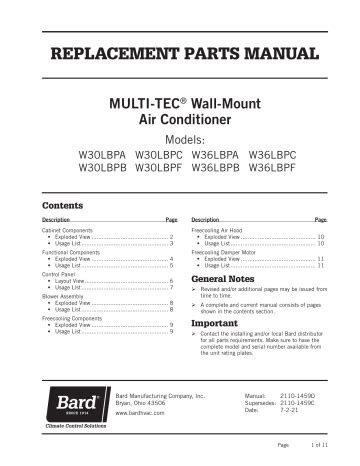 Bard Air Conditioner User Manual | Manualzz