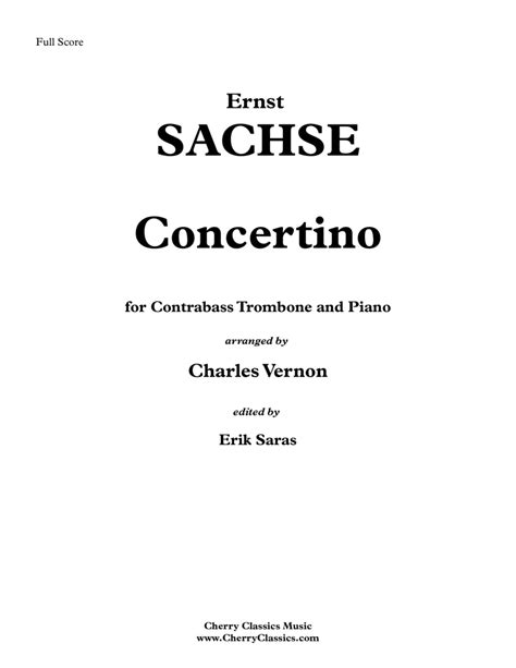 Concertino for Contrabass Trombone and Piano (arr. Charles Vernon) by Ernst Sachse Sheet Music ...