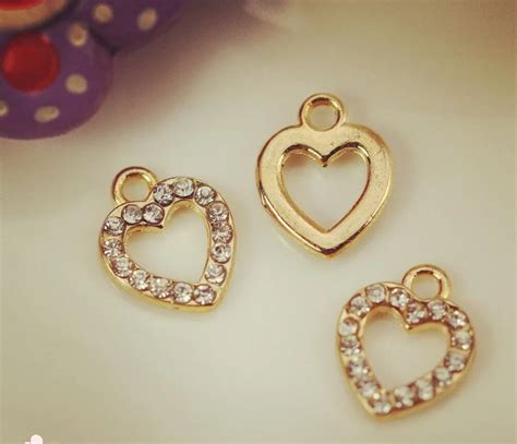 50pcs 11*13mm Gold Color Crystal Love Hearts Charms Pendants For DIY ...