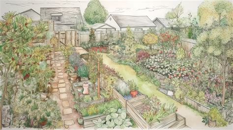 Watercolour Drawing Of A Garden With Plants Background, Garden Drawing Picture Background Image ...