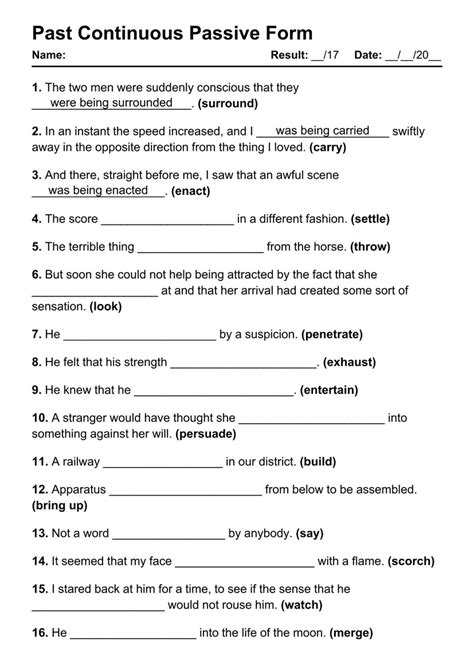 101 Past Continuous Passive PDF Worksheets with Answers - Grammarism