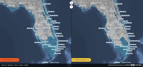 Image shows sea level rise in Florida in two different scenarios. (Mean ...