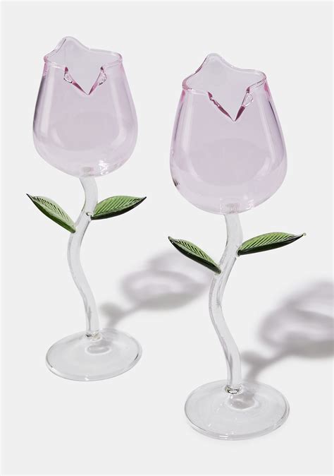 Glass Rose Shaped Wine Glass Set | Dolls Kill