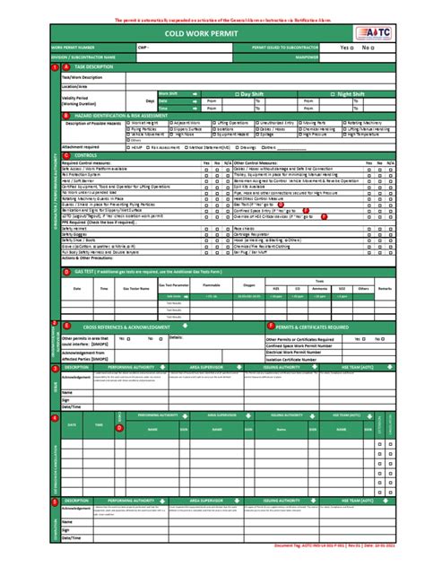 Cold Work Permit | PDF | Safety | Occupational Safety And Health