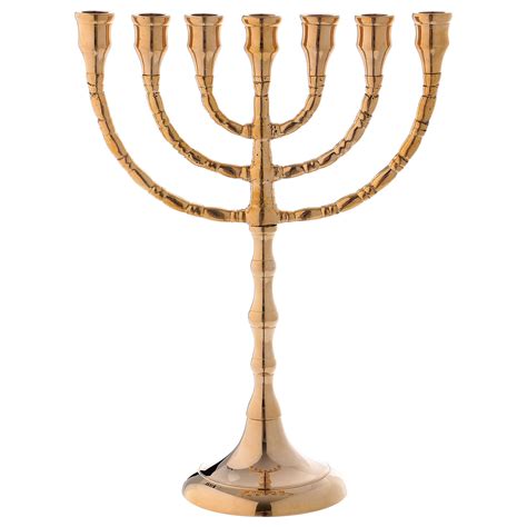 Candelabro menorah 7 llamas latón dorado lúcido | venta online en HOLYART