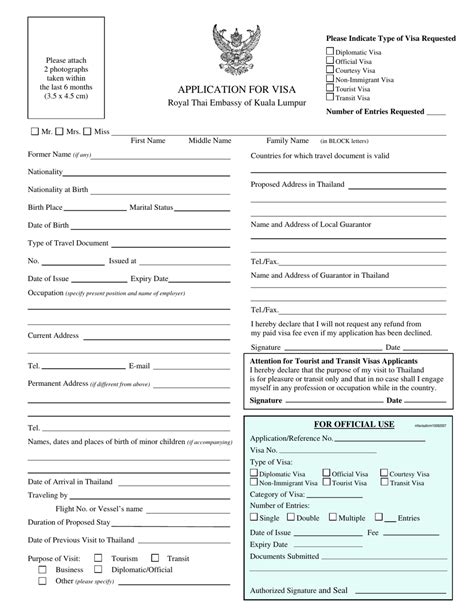 Kuala Lumpur Malaysia Thai Visa Application Form - Embassy of Thailand - Fill Out, Sign Online ...