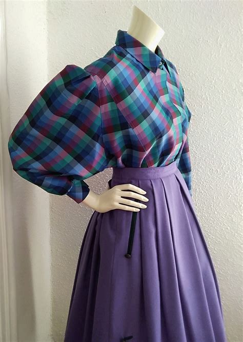 80s Checkered Blouse Pop-art Blouse Vibrant Colors Shirt Large Puffy ...