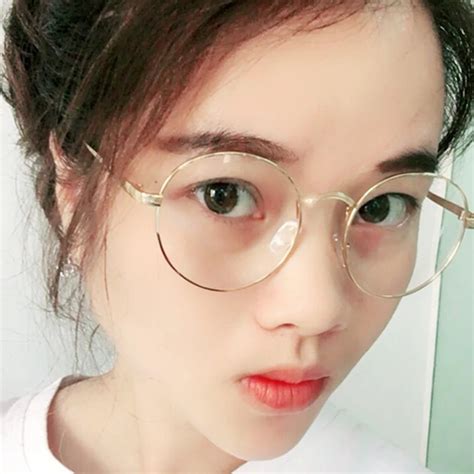 LongKeeper Oversized Korean Round Glasses Frame Clear Lens Women Men Retro Gold Eyeglass Optic ...