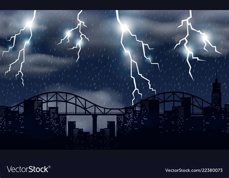 Storm and lighting over city Royalty Free Vector Image