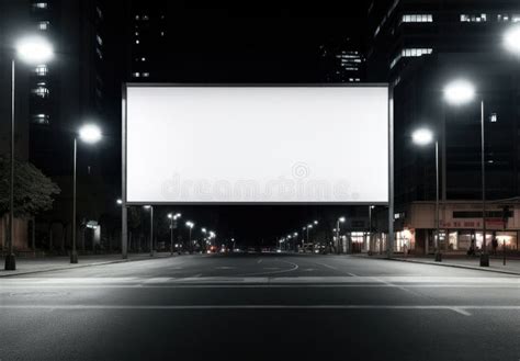 City Street at Night with Lit Billboard Stock Photo - Image of modern ...