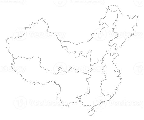 China map with white-black outline, 23204744 PNG