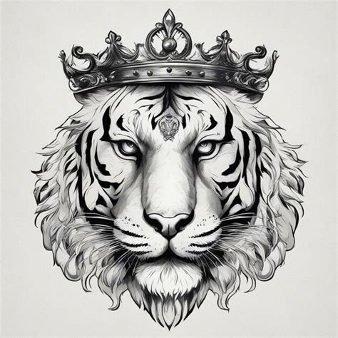 Premium Photo | A tiger head with crown elegant and noble logo black and white sticker seal
