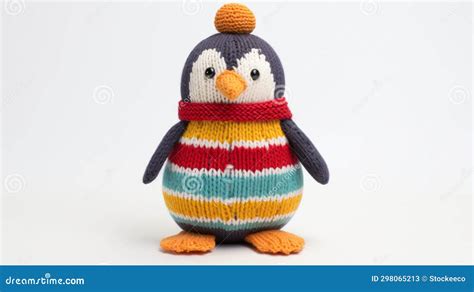 Colorful Striped Penguin Knitted Toy with Yellow Scarf Stock ...