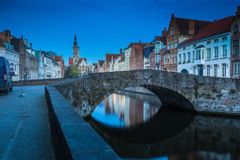 Spiegelrei Canal at Night, Brugge, Flanders, Belgium Stock Image ...