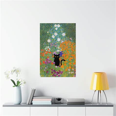 Gustav Klimt Garden Cat Print Klimt Flowers Cat Poster Black - Etsy