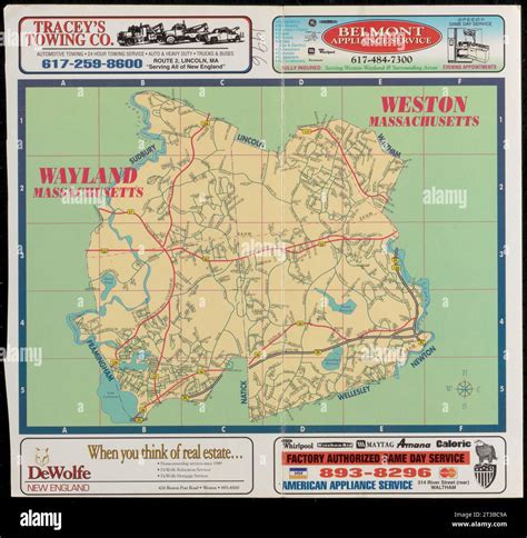 Map of Wayland Massachusetts and Weston Massachusetts, 1996 Stock Photo ...