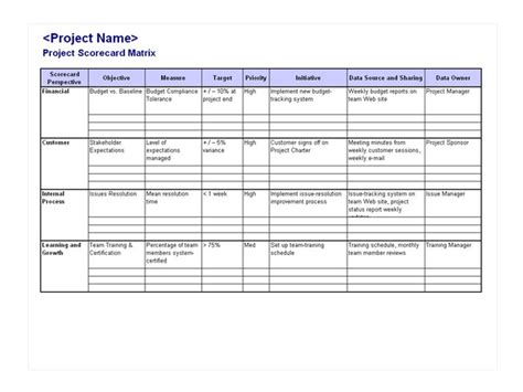 Project Management Scorecard Template