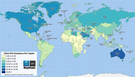 Maptitude Map: Per Capita CO2 Emissions by Country