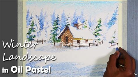 Snowy Winter Landscape Painting in Oil Pastel | step by step