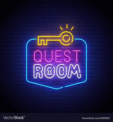 Quest room neon sign escape room logo Royalty Free Vector