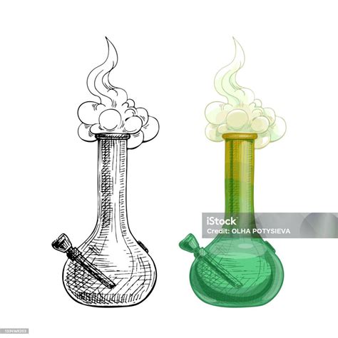 Bong With Smoke Vintage Vector Hatching Hand Drawn Illustration Stock Illustration - Download ...