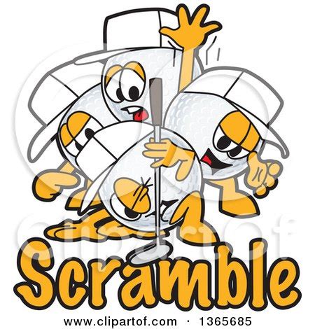 Clipart of Golf Ball Sports Mascot Characters over Scramble Text ...