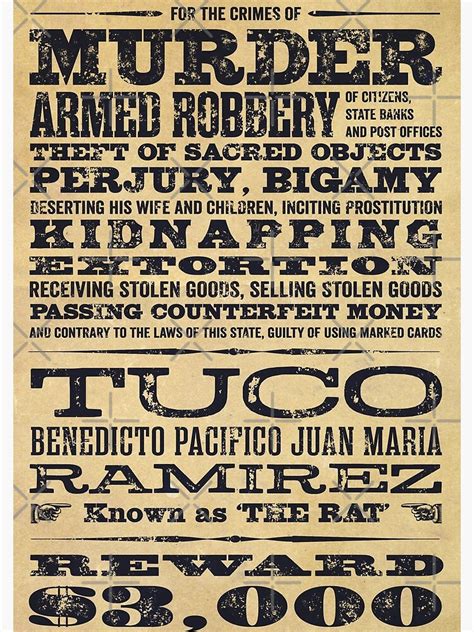 "Tuco Ramirez Wanted Poster from The Good, The Bad and The Ugly – Original Design" Spiral ...