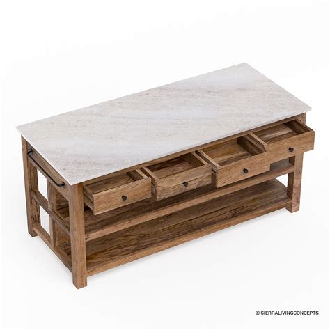 Visalia Modern Rustic Marble Top Kitchen Island with seating and Storage