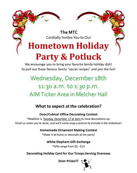 Office Potluck Invitation | Hometown Holiday Party & Potluck Invitation Holiday Party Potluck ...