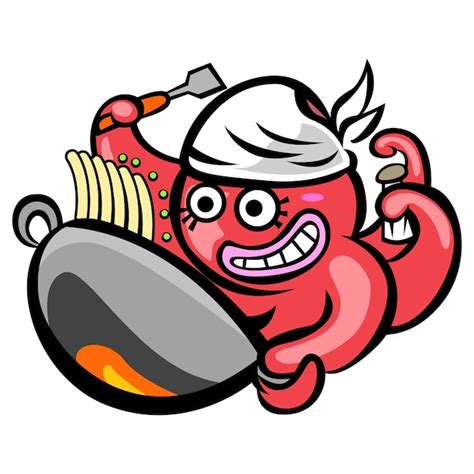 Premium Vector | Octopus Cooking Noodle