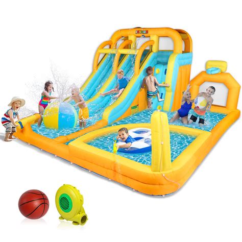 Buy JOYMOR Giant Inflatable Water Slide Park w/Splash & Deep Pool ...