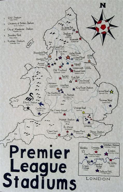 Premier League Stadiums Map - Etsy Canada