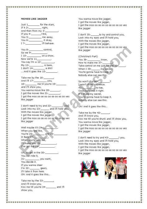 Song just moves like a jagger - ESL worksheet by deliprincess