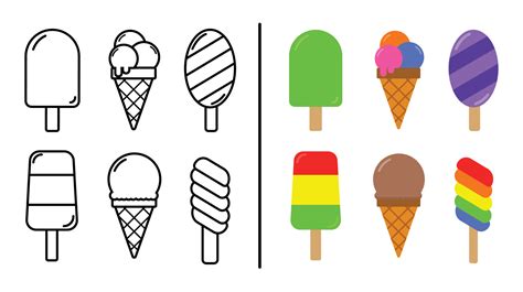 Ice cream coloring book outline 10726790 Vector Art at Vecteezy