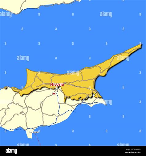 Country map of Turkish Republic of Northern Cyprus featuring the major ...