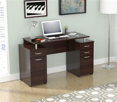 30" Espresso Melamine and Engineered Wood Computer Desk with 4 Drawers ...