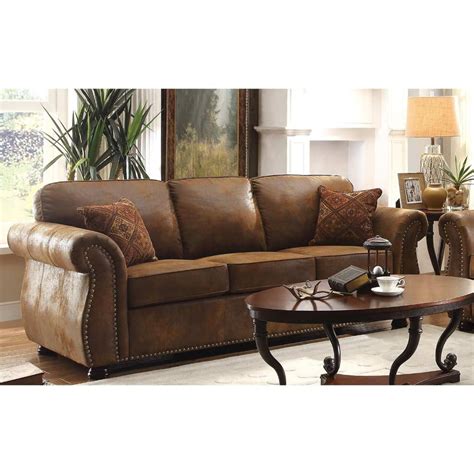 Microfiber Upholstered Sofa with Nail Head Detail , Brown - Walmart.com