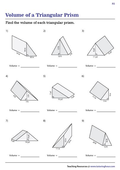 Volume Triangular Prism Worksheets