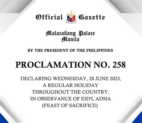 Palace declares June 28 a regular holiday for Eid'l Adha | The Manila Times