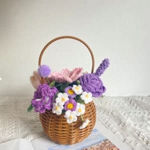 Crochet Flower Basket, Crochet Flower Basket, Handmade Flower Basket, Flower Basket Home Decor ...