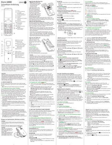 Doro 6880 Mobile phone Schnellstartanleitung | Manualzz